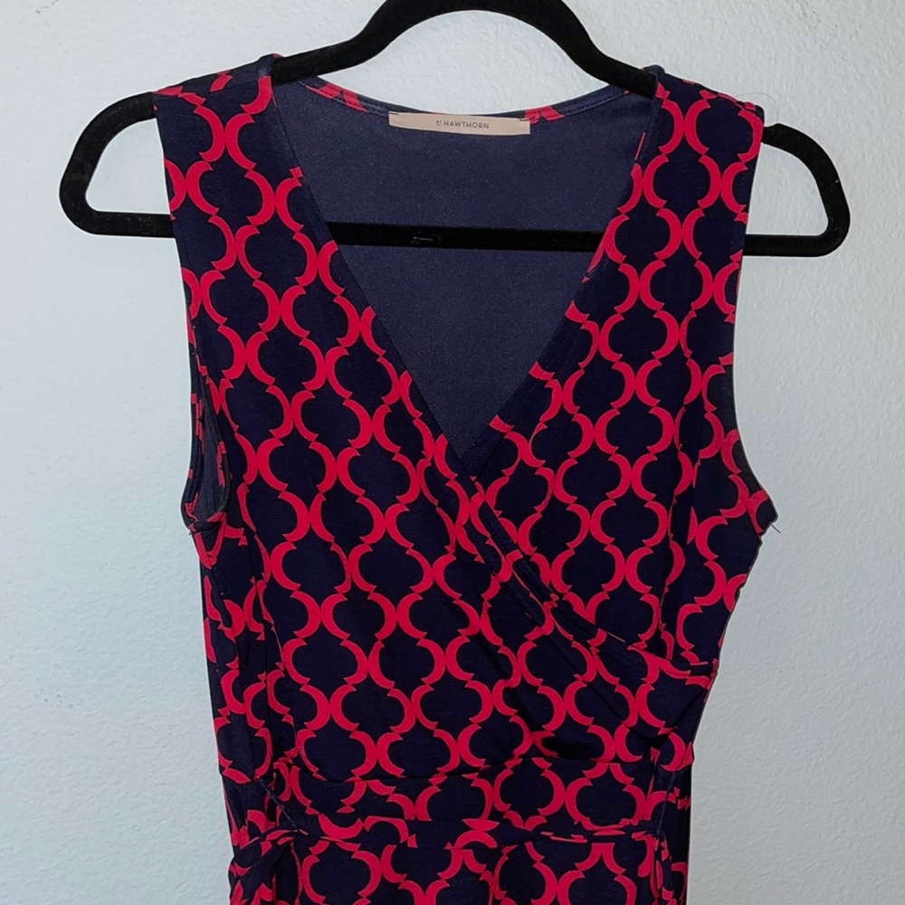 41 Hawthorn Navy Blue & Red Wrap Dress, Sz M